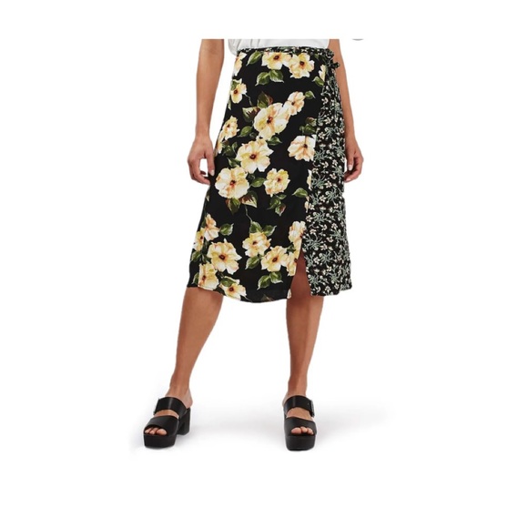 TOPSHOP busy garden floral print wrap midi skirt - Picture 1 of 10